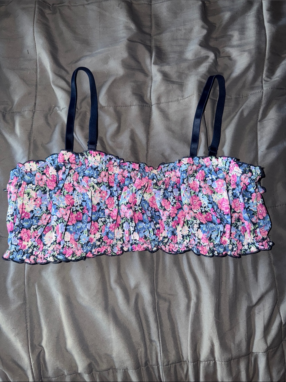 Floral Ruffle Bandeau Bralette with Adjustable Straps